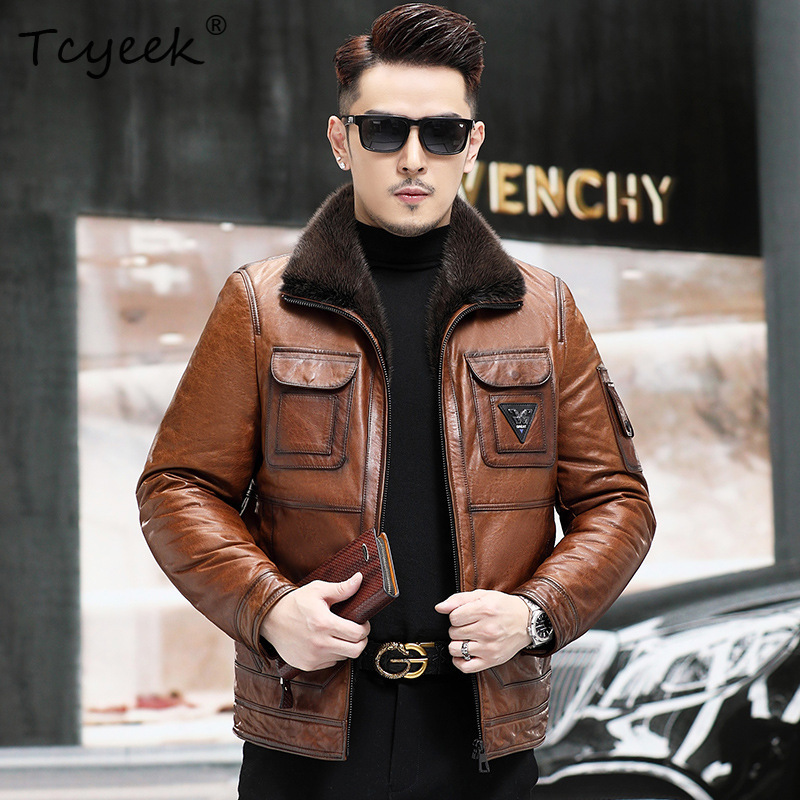 Warm Winter Clothing - Tcyeek Top Layer Sheepskin Real Leather