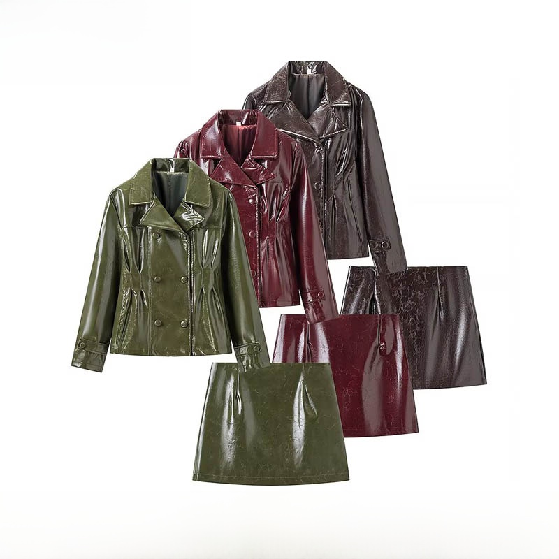 Warm Winter Clothing - Fashionable Bright Leather Jacket And Short