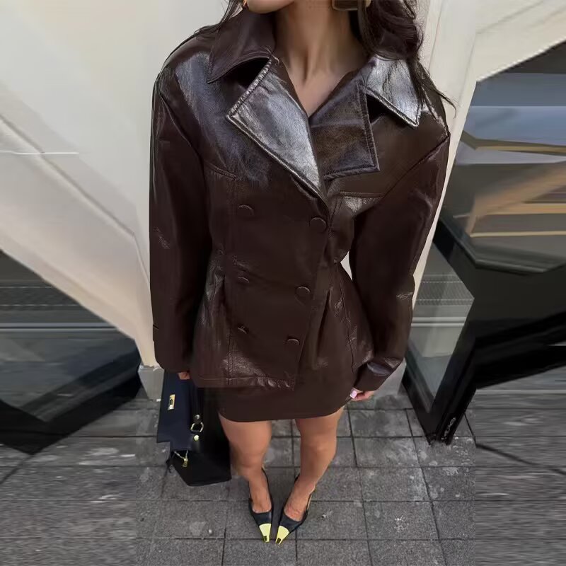 Fashionable Bright Leather Jac - Warm Winter Clothing recension och pris